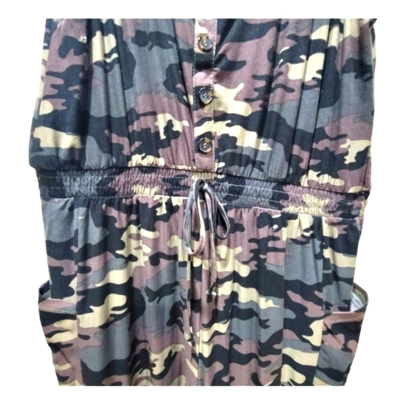 2X Camo Military Romper Side Pockets Elastic Cuff w/Black Tee - Picture 3 of 12